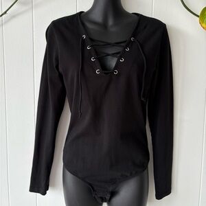 Black Lace-Up Bodysuit | Medium